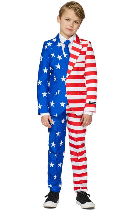 Kids' USA Flag Two-Piece Suit with Tie