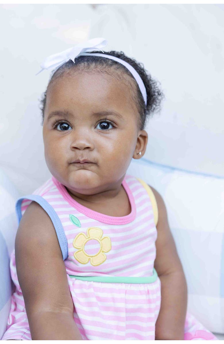 Florence Eiseman Stripe Knit Romper With Flowers, Alternate, color, Pink/White