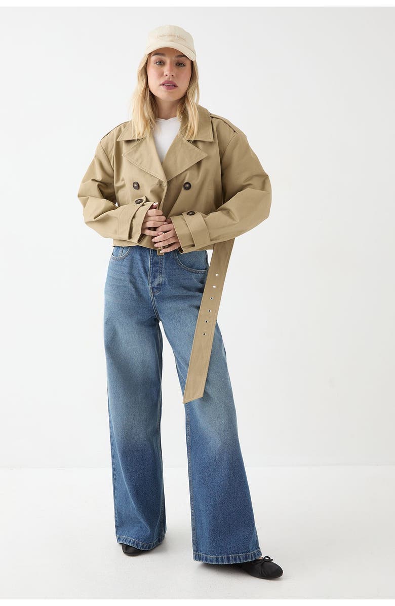 MissPap Tailored Cropped Trench Coat, Alternate, color, Stone