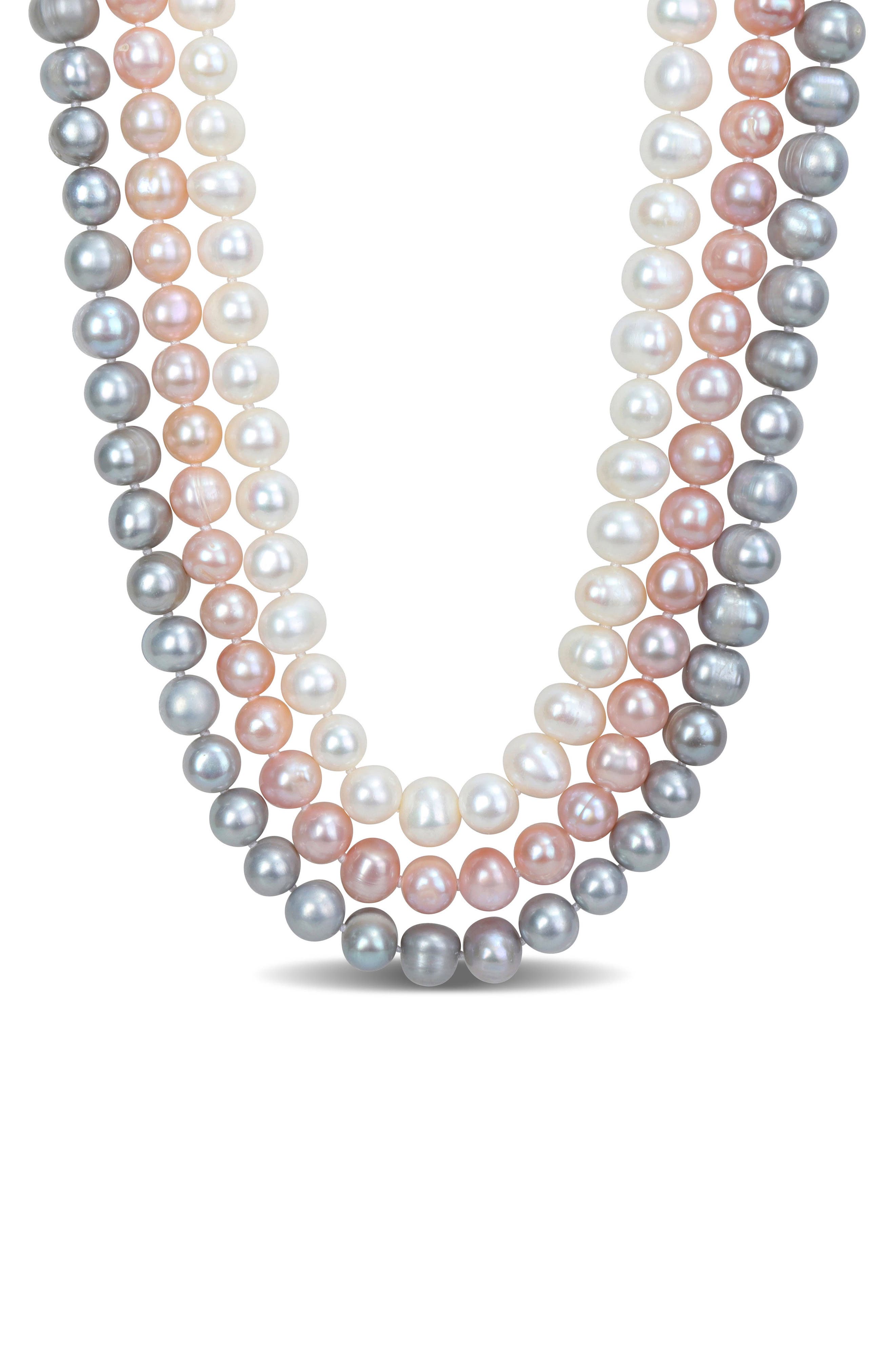 DELMAR Triple Strand Multicolor Freshwater Pearl Necklace