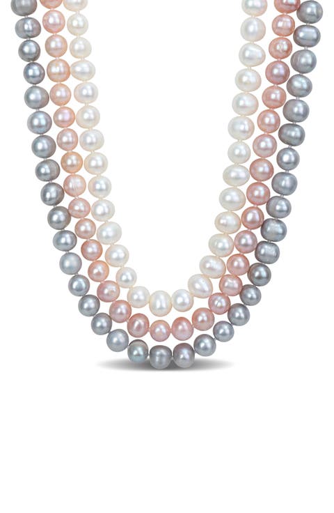Triple Strand Multicolor Freshwater Pearl Necklace
