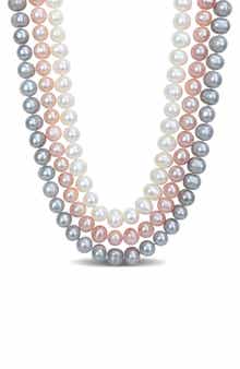 DELMAR Triple Strand Multicolor Freshwater Pearl Necklace