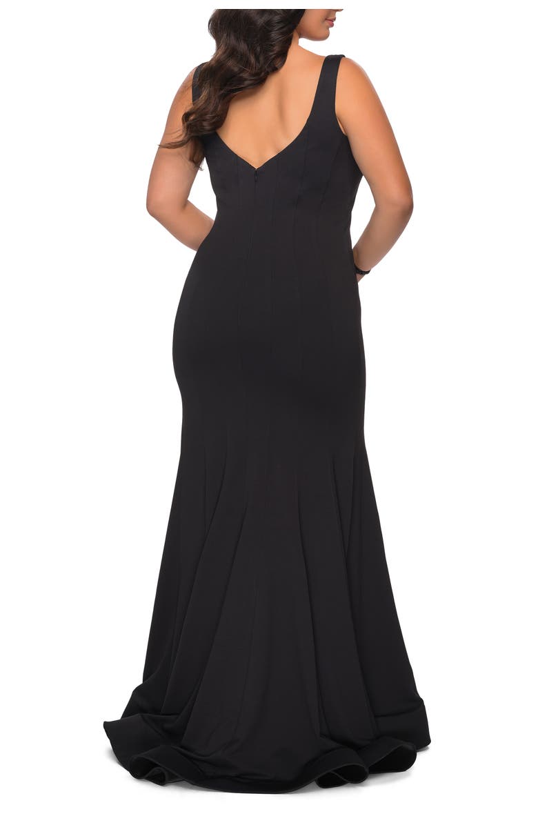 La Femme Long Jersey Plus Size Mermaid Dress, Alternate, color, Black