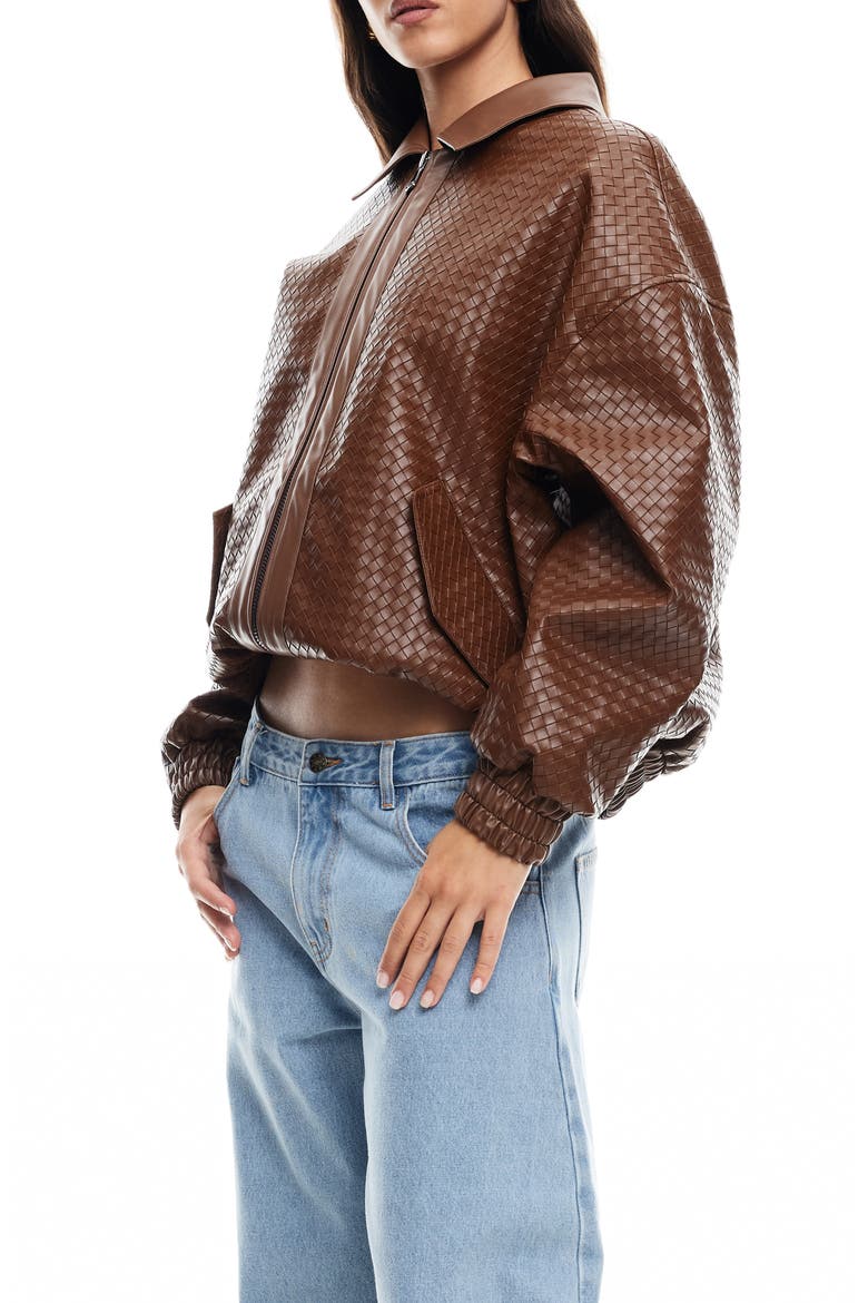Kenny Woven Faux Leather Bomber Jacket, Alternate, color, CHOCOLATE