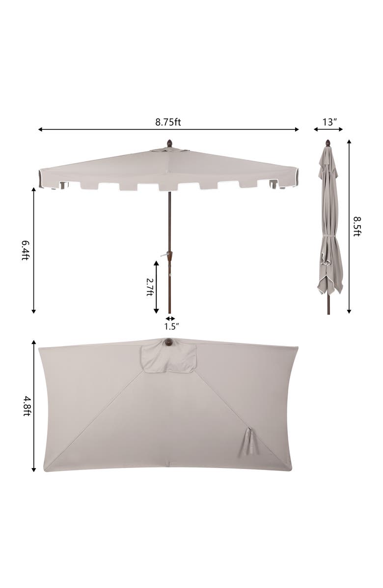 JONATHAN Y Sidney 9 ft. Classic MidCentury Rectangular Half Market Patio Umbrella with Crank, Wind Vent and UV Protection, Alternate, color, Gray