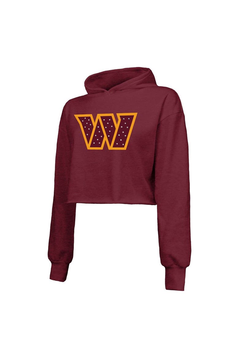 Women's Majestic Threads Burgundy Washington Commanders Bling Tri-Blend Cropped Pullover Hoodie, Alternate, color, Burgundy