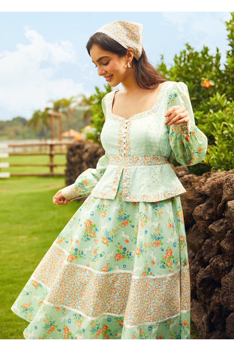 Lilly Corselette Peplum Midi Dress, ModCloth x Gunne Sax, Alternate, color, Unicorn Tapestry