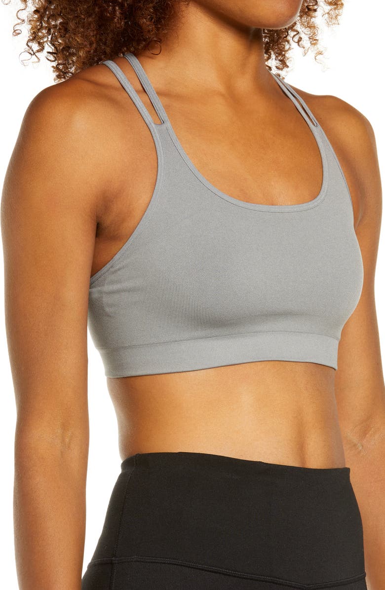 Zella Seamless Strappy Sports Bra, Alternate, color, Grey December