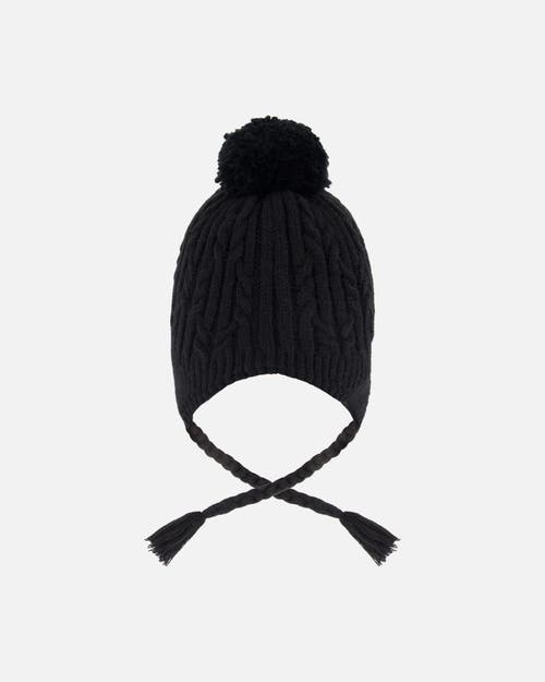 Deux Par Deux Kids Gender Inclusive Lined Winter Hat With Pompom In Black
