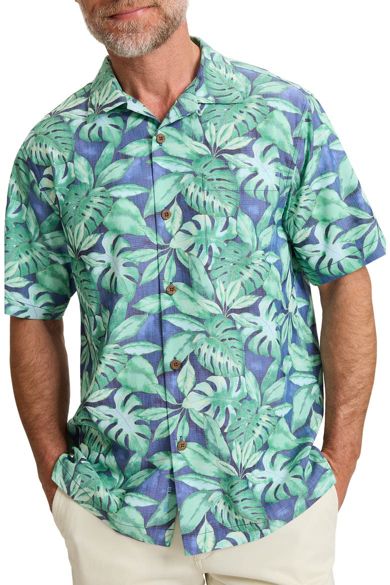 Coastal Ease Tropic Fringe IslandZone® Camp Shirt, Main, color, COASTLINE