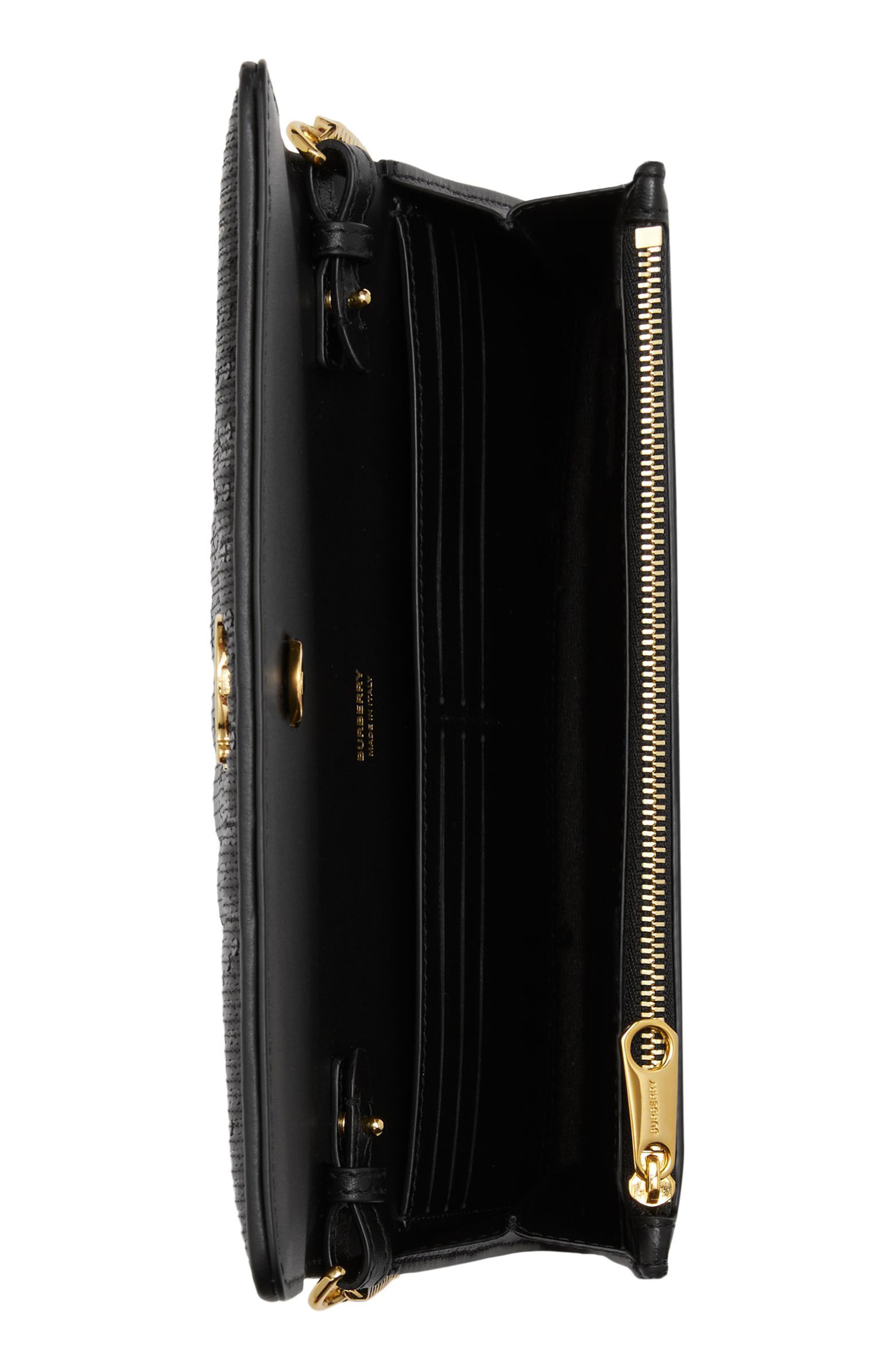 Lola Quilted Sequined Leather Wallet on a Chain, Alternate, color, BLACK