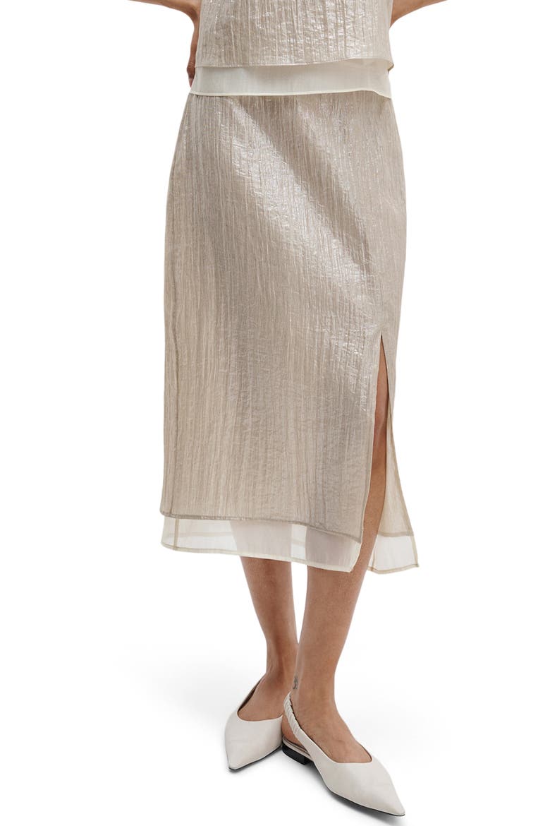 Suki Metallic Midi Skirt, Main, color, BEIGE