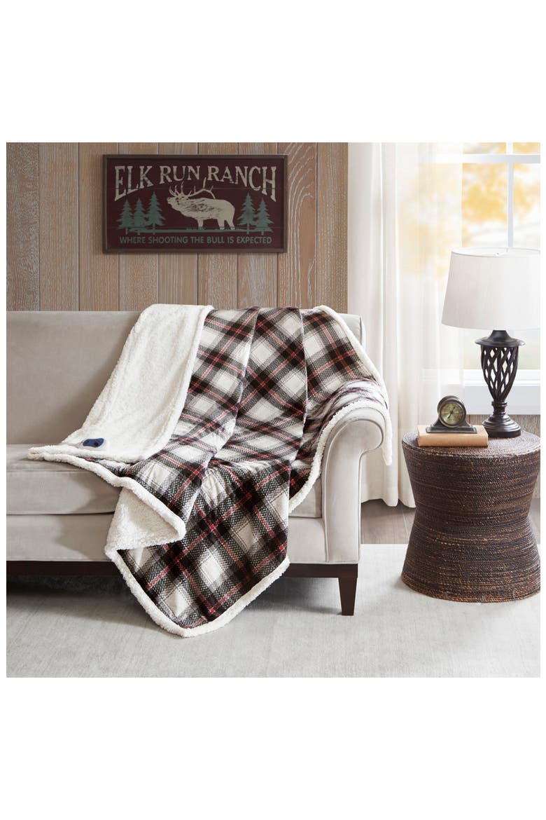 Woolrich Ridley Oversized Plaid Heated Throw - 60" x 70", Alternate, color, BLACK