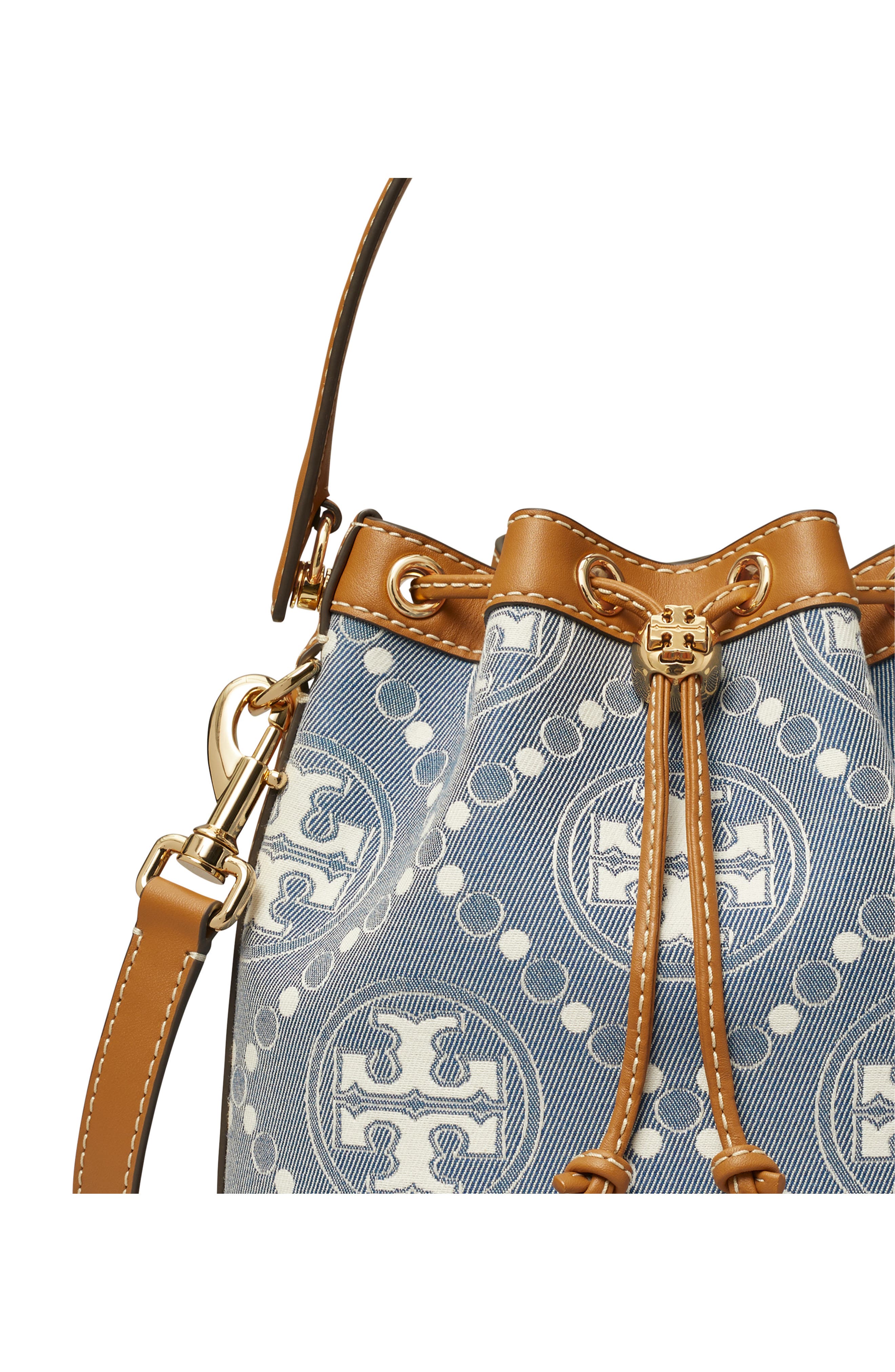 Tory Burch T Monogram Denim Bucket Bag, Alternate, color, 