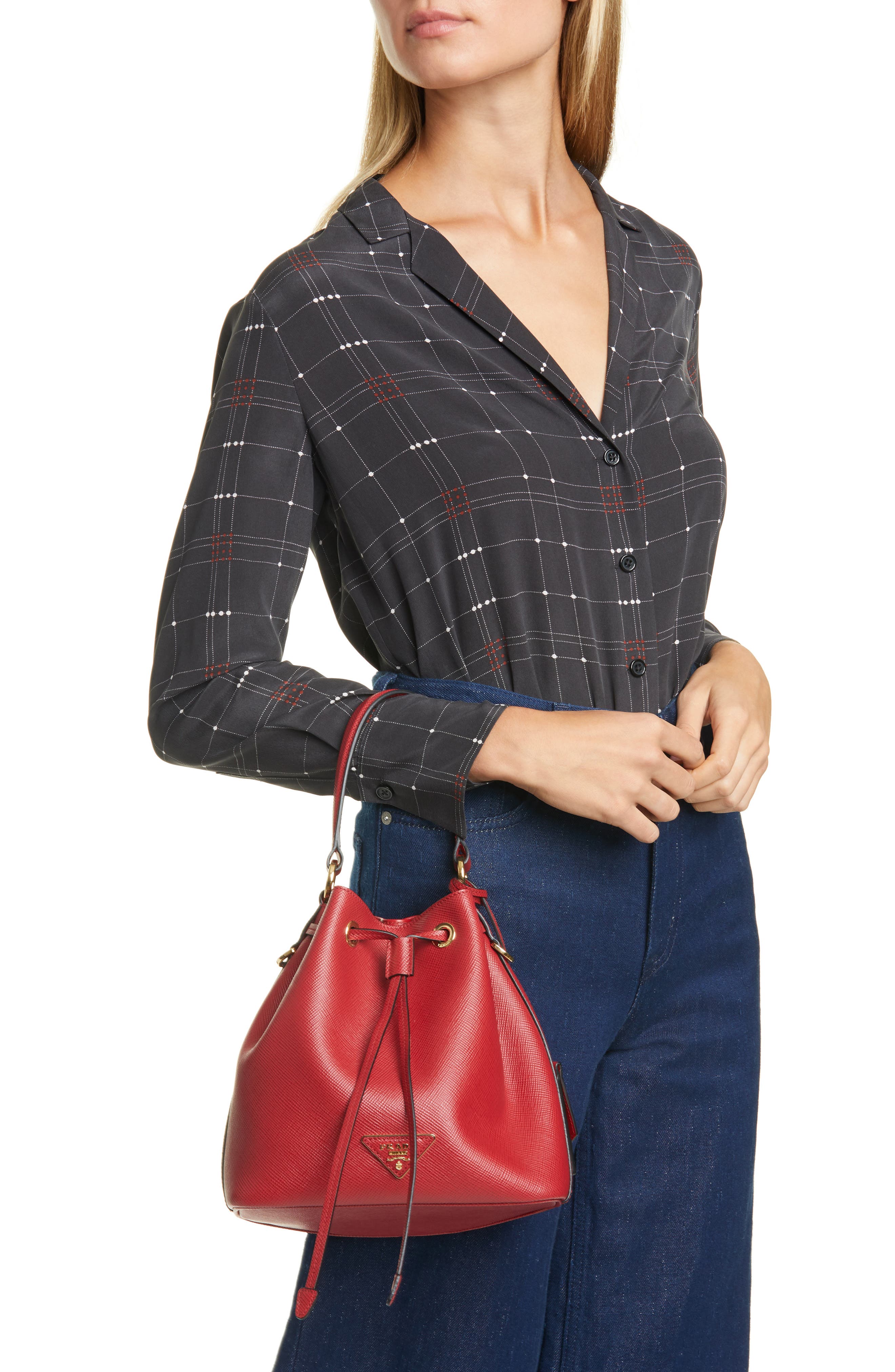 Prada Saffiano Leather Bucket Bag, Alternate, color, 