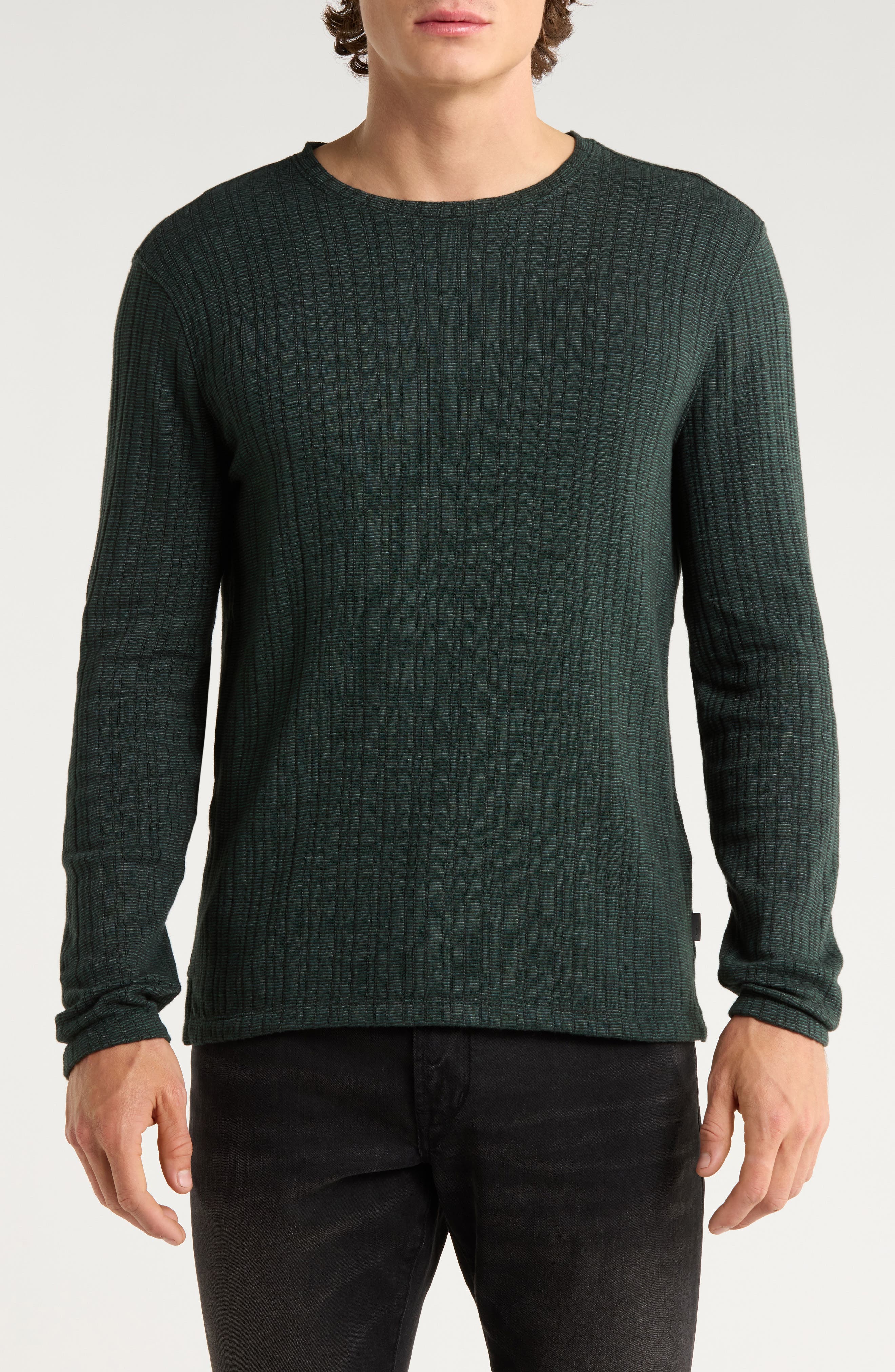 John Varvatos Fern Feeder Stripe Rib Long Sleeve T-Shirt