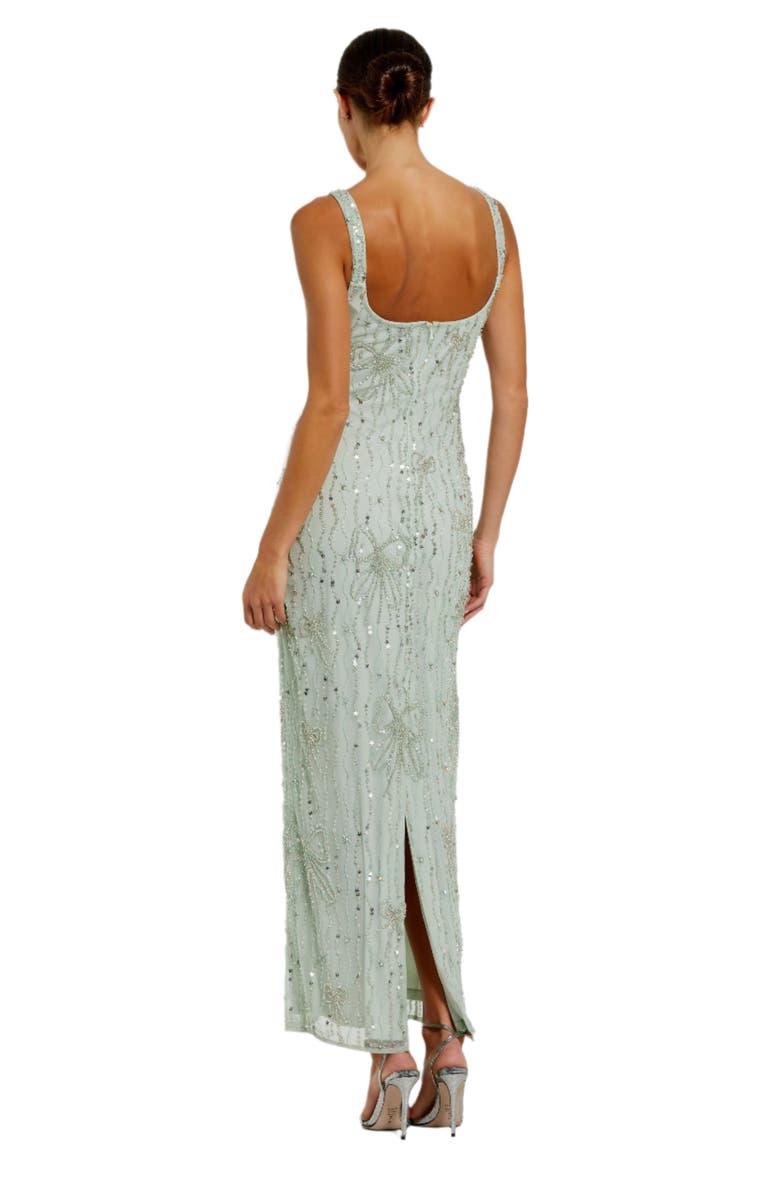 Mac Duggal Beaded Mesh Scoop Neck Fitted Gown With Bows, Alternate, color, Seafoam