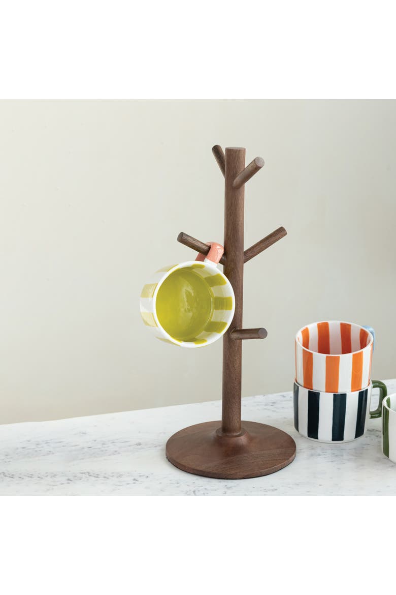 Mango Wood Mug Holder, Walnut Finish, Alternate, color, Natural