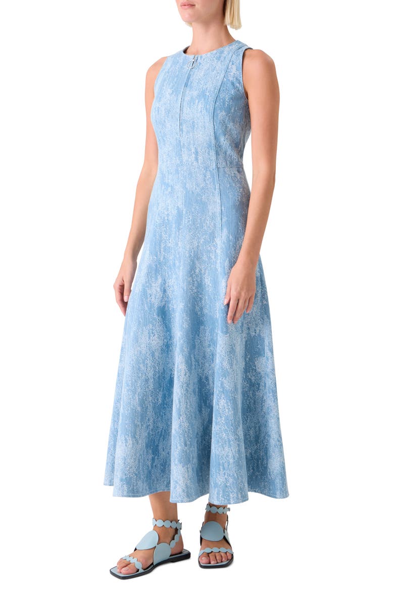 Cotton Jacquard Fit & Flare Midi Dress, Alternate, color, SKY BLUE DENIM