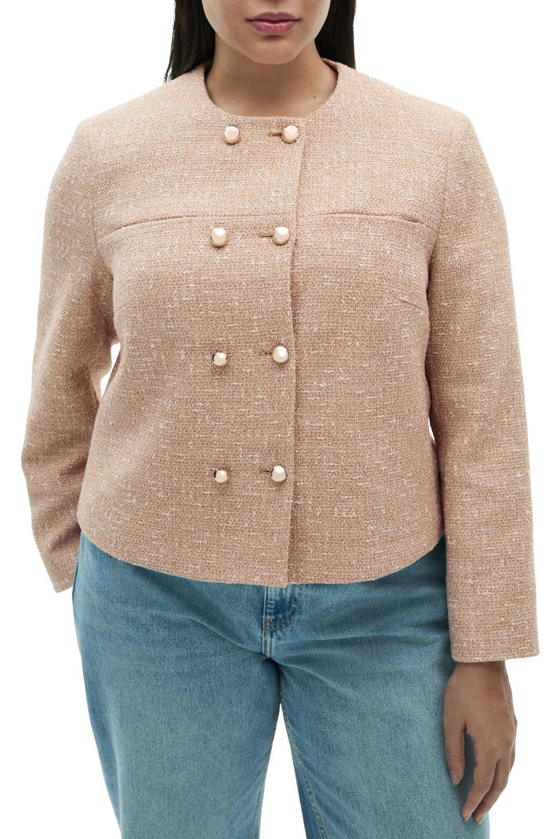 MANGO Jade Cotton Blend Tweed Jacket, Alternate, color, Medium Brown