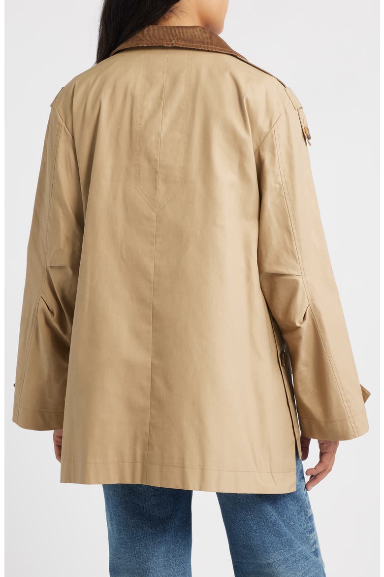 Courduroy Stand Collar Cotton Trench Coat, Alternate, color, SAND