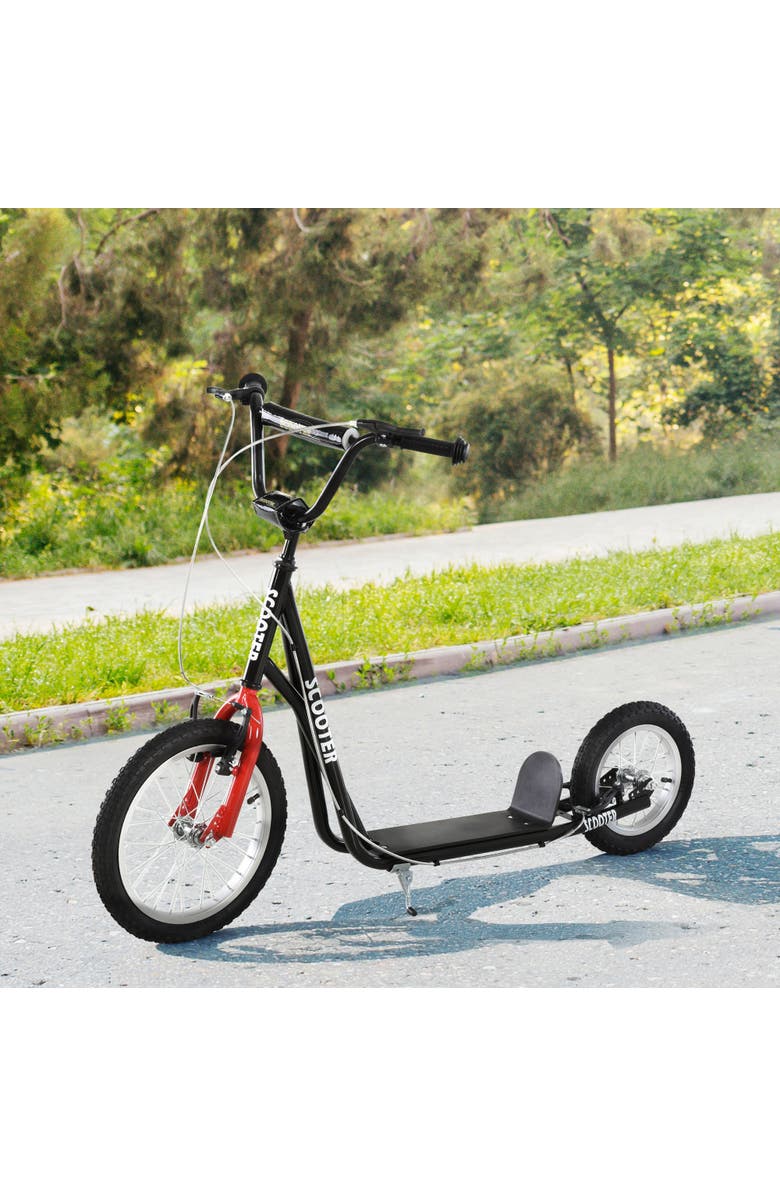 Aosom Teens Youth Kick Scooter with Adjustable Handlebar, Dual Brakes, Inflatable Wheels, Alternate, color, Black