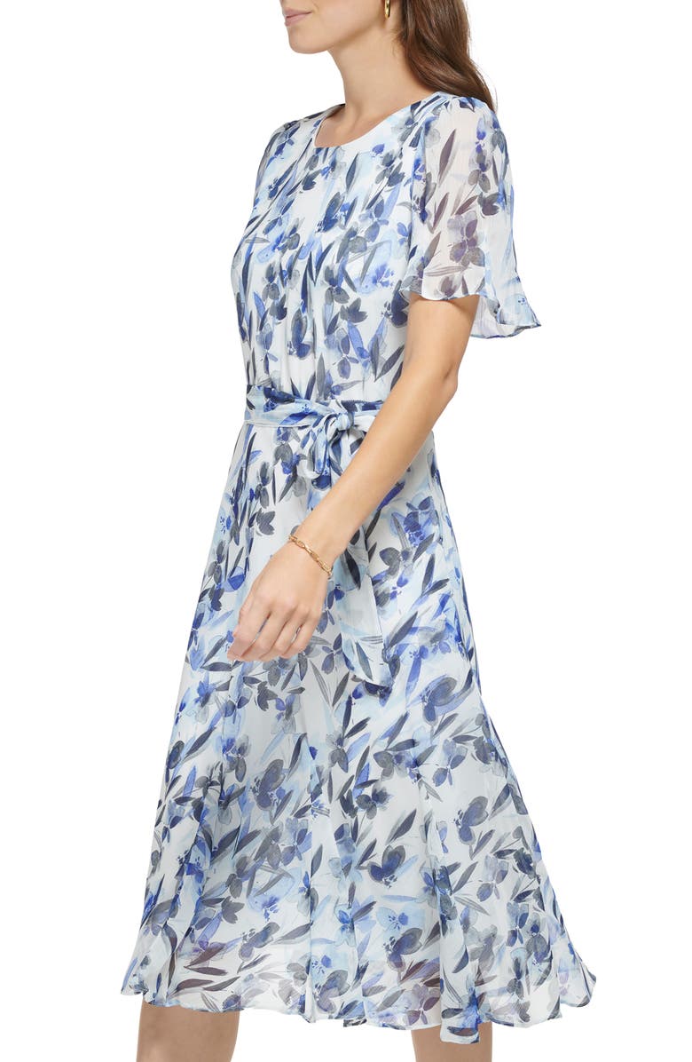 DKNY Floral Flutter Sleeve Midi Dress, Alternate, color, 