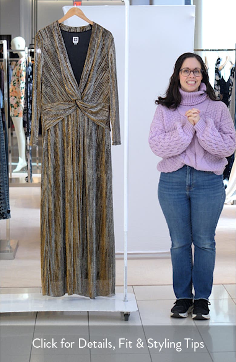 Twist Front Metallic Long Sleeve Maxi Dress, sales video thumbnail