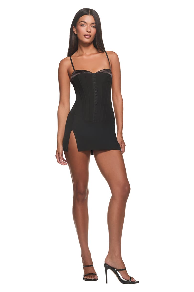 Friella Corset Bodice Minidress, Alternate, color, BLACK