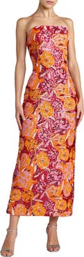Mac Duggal Strapless Floral Sequin Midi Dress