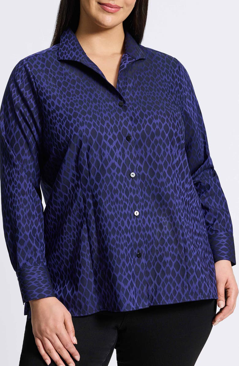 Foxcroft Katie Abstract Snakeskin Print Twill Button-Up Shirt, Main, color, 