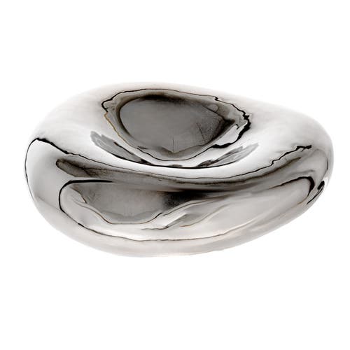 Storied Home Decorative Stoneware Bowl, Chrome Glaze In Silver