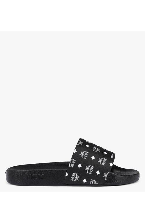 Mcm Monogram Print Rubber Slides In Black