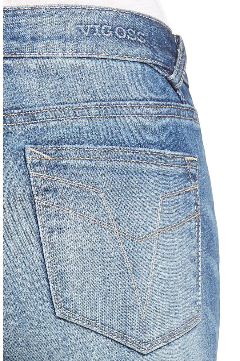 Chelsea Distressed Raw Hem Skinny Jeans, Alternate, color, LIGHT WASH