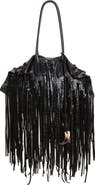 McQueen Manta Fringe Embellished Croc Embossed Leather Shoulder Bag