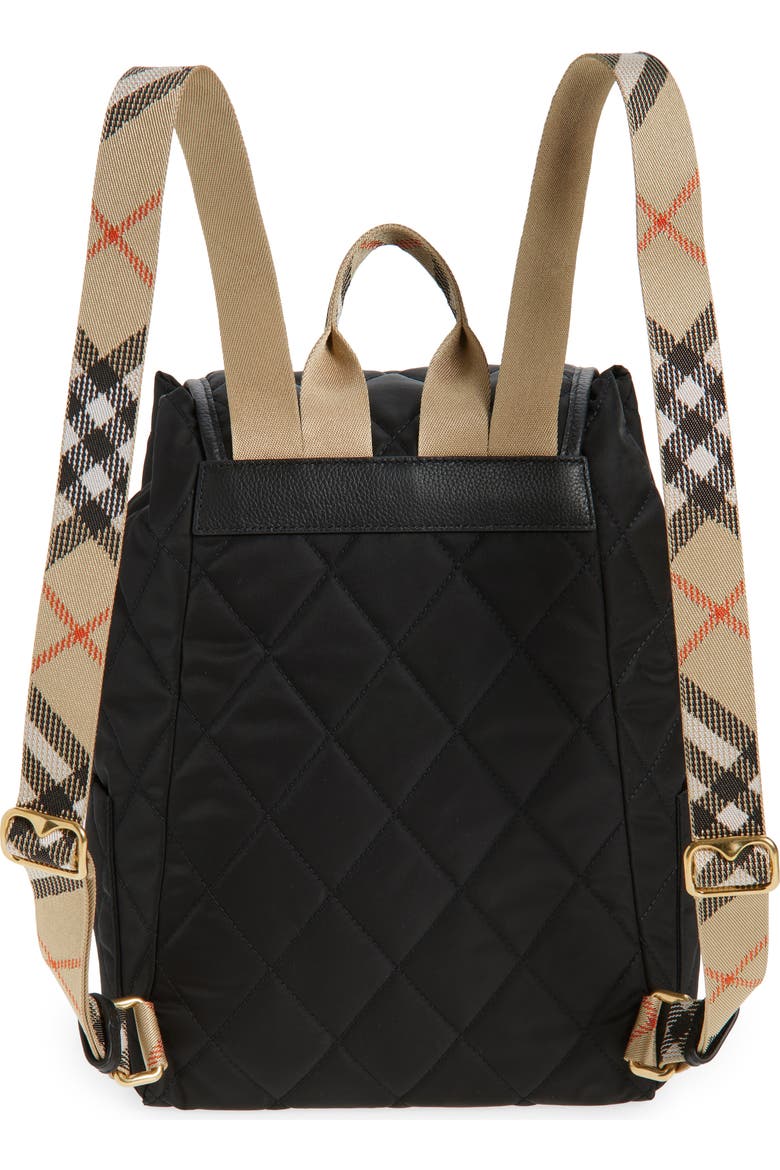 burberry leather trim technical backpack check drawstring features the brand's iconic Heritag it captivates with its classic Burberry Checked Leather-Trim Backpack -