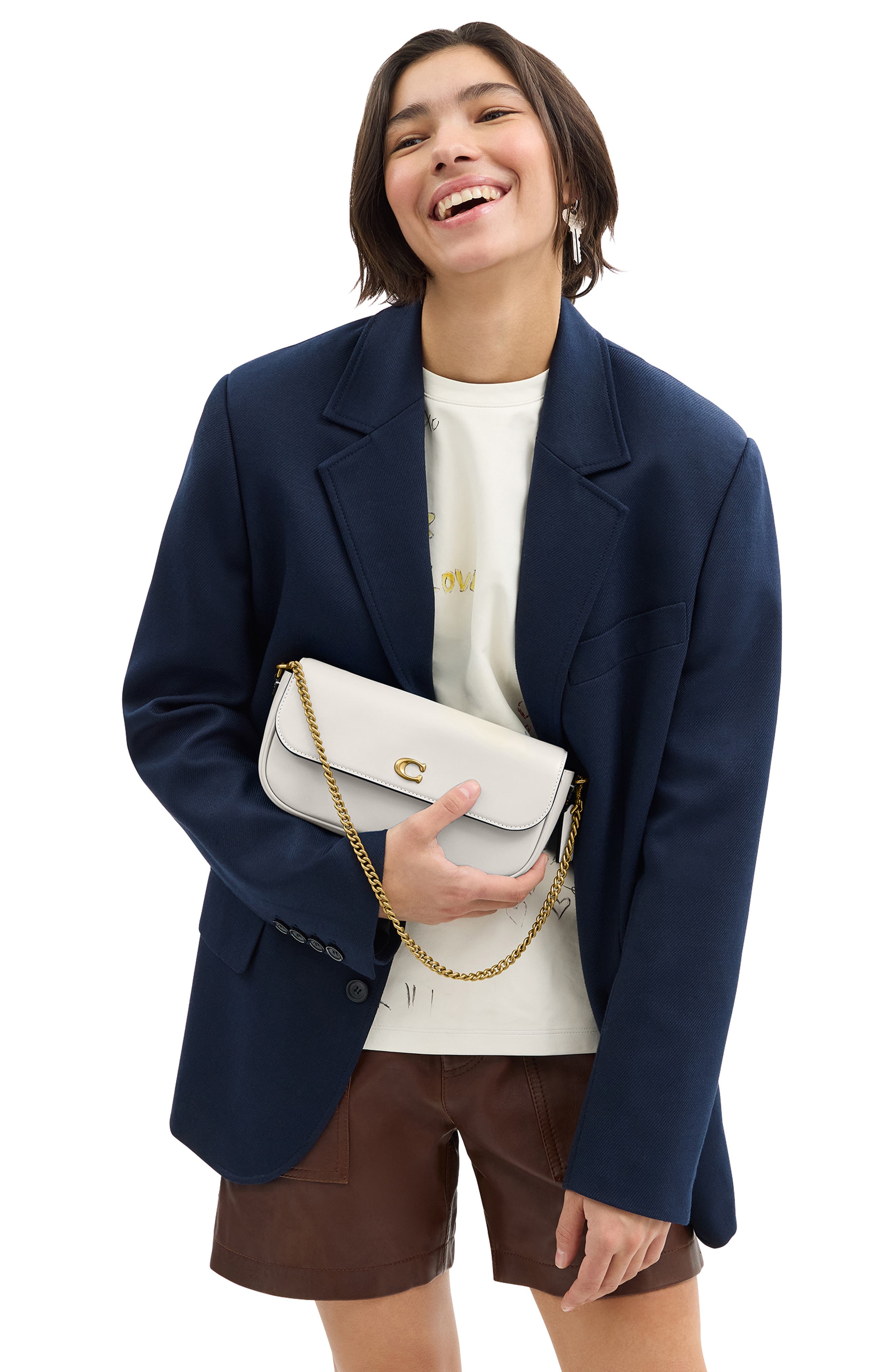 COACH Brook Refined Calf Leather Flap Chain Bag, Alternate, color, B4/ Chalk