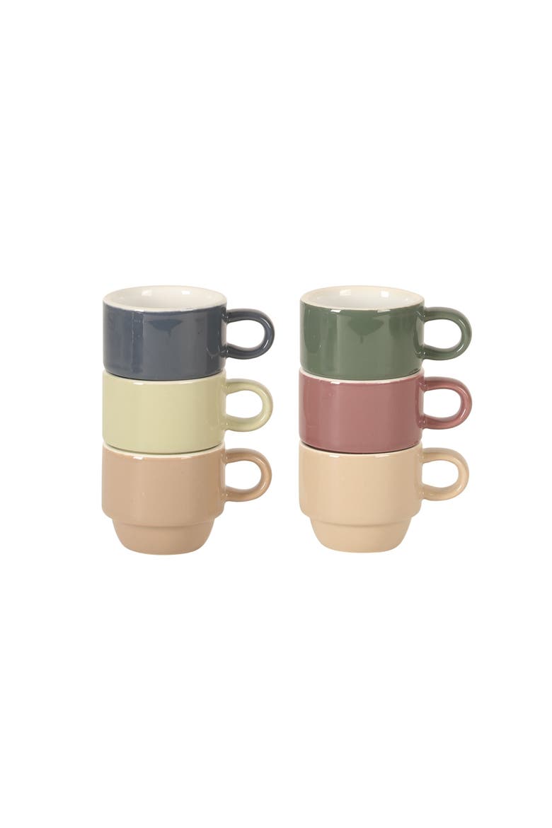Sensations Stoneware Espresso Cup Set with Metal Rack, Alternate, color, MultiColors