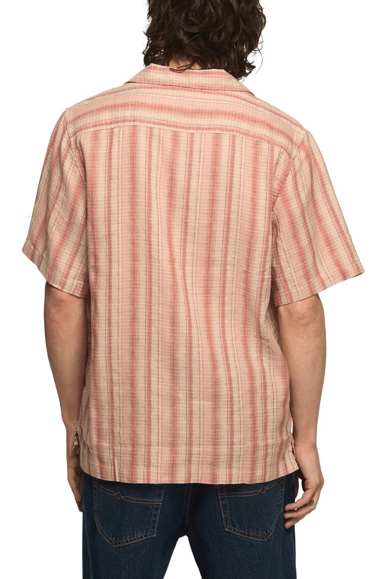 Stripe Linen & Cotton Camp Shirt, Alternate, color, CORAL MULTI