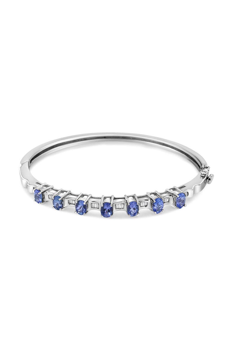 14K White Gold Blue Tanzanite and 1/4 Cttw Diamond Bangle, Main, color, White