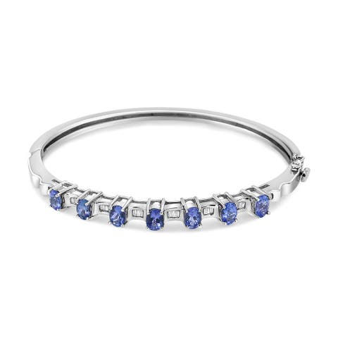 14K White Gold Blue Tanzanite and 1/4 Cttw Diamond Bangle