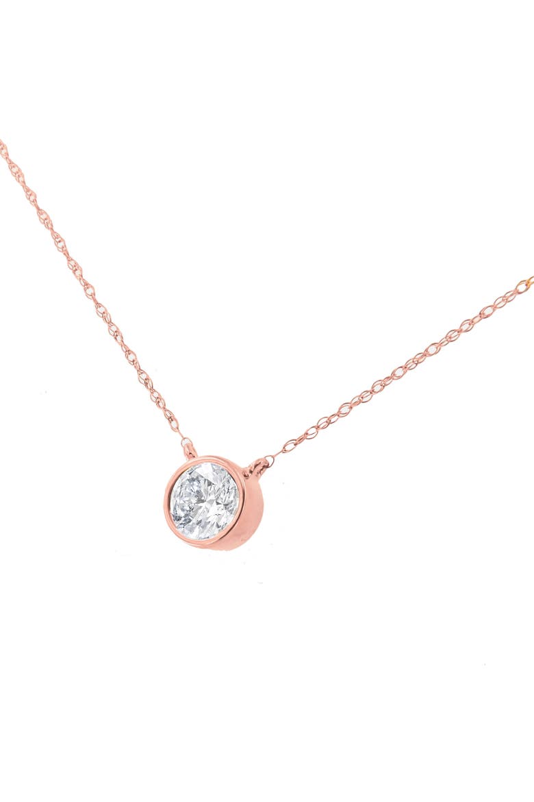 AGS Certified 10K Rose Gold 1/5 Ctw Bezel Set Diamond Solitaire Pendant Necklace, Main, color, Rose