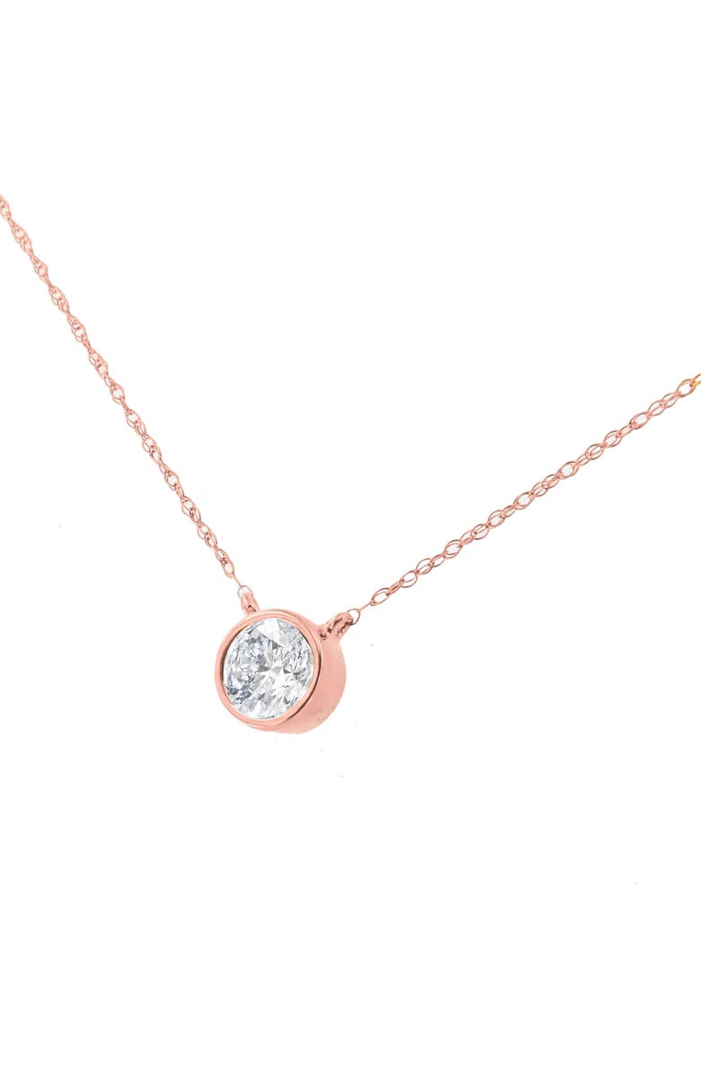 Haus of Brilliance AGS Certified 10K Rose Gold 1/5 Ct Bezel Set Diamond Solitaire Pendant Necklace, Main, color, Rose
