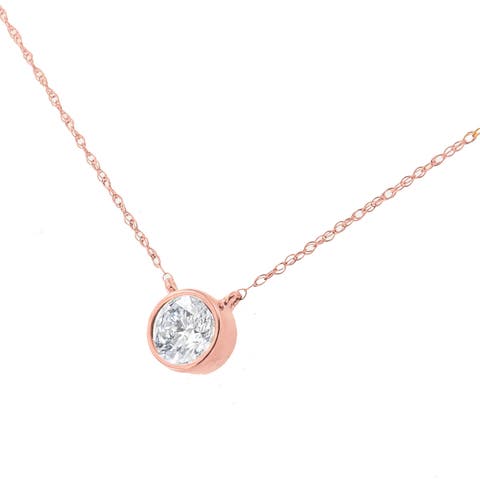 AGS Certified 10K Rose Gold 1/5 Ct Bezel Set Diamond Solitaire Pendant Necklace