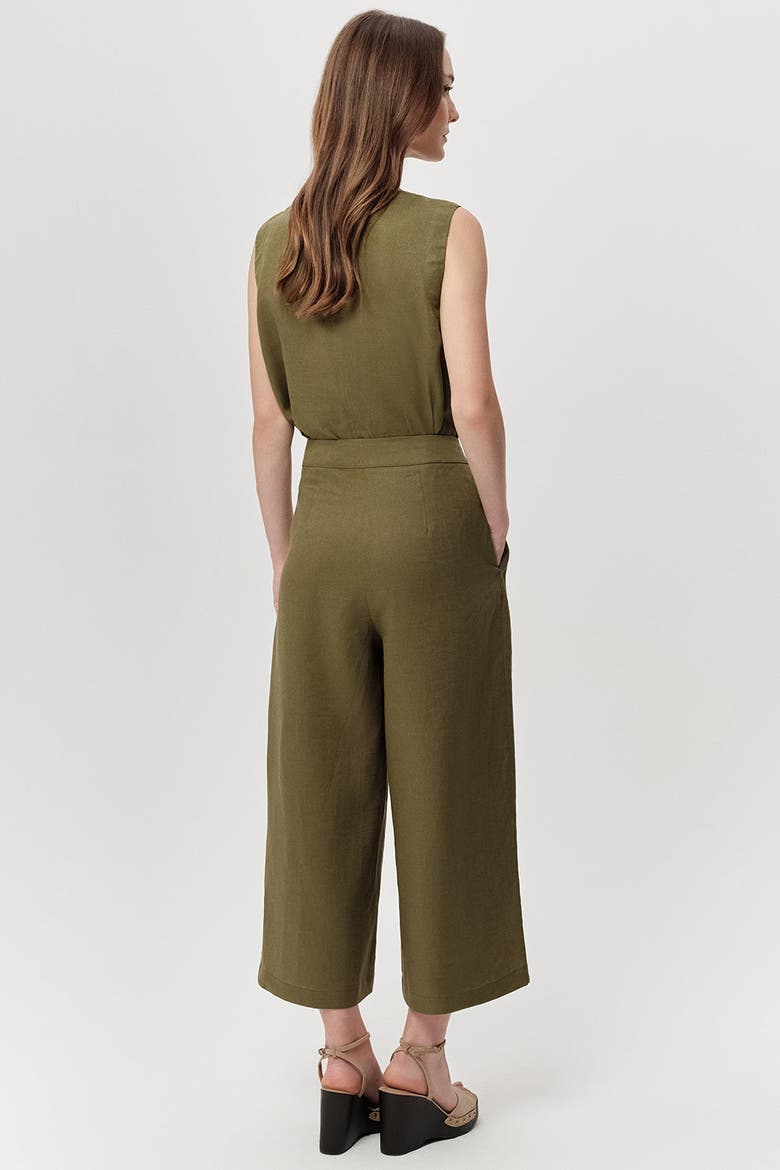 Owen Pocket Zipper Culotte Linen Pants, Alternate, color, Khaki