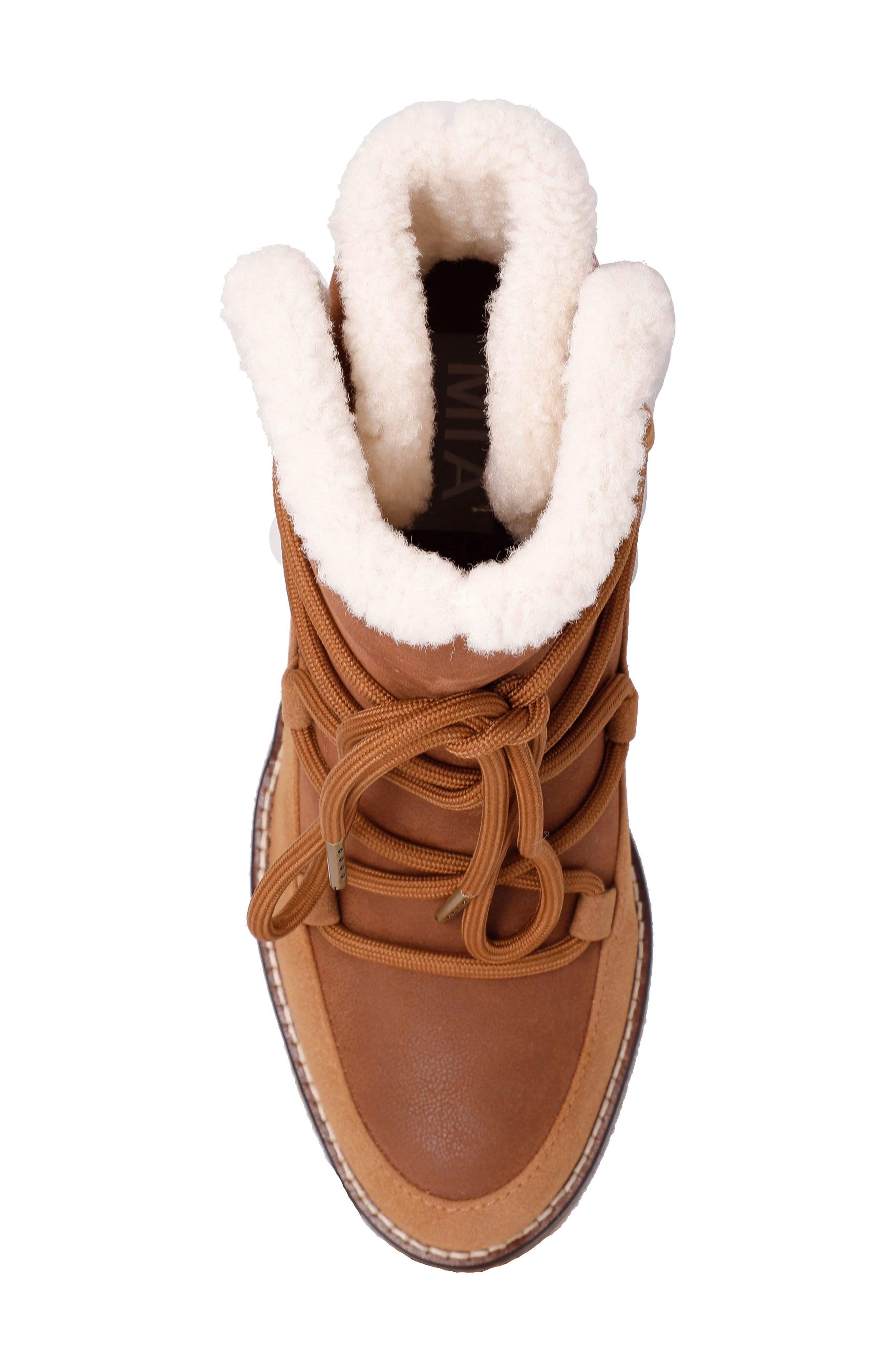 MIA Holiday Faux Shearling Bootie, Alternate, color, Cognac