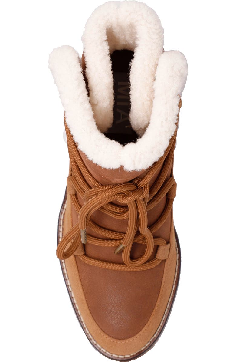 MIA Holiday Faux Shearling Bootie, Alternate, color, Cognac