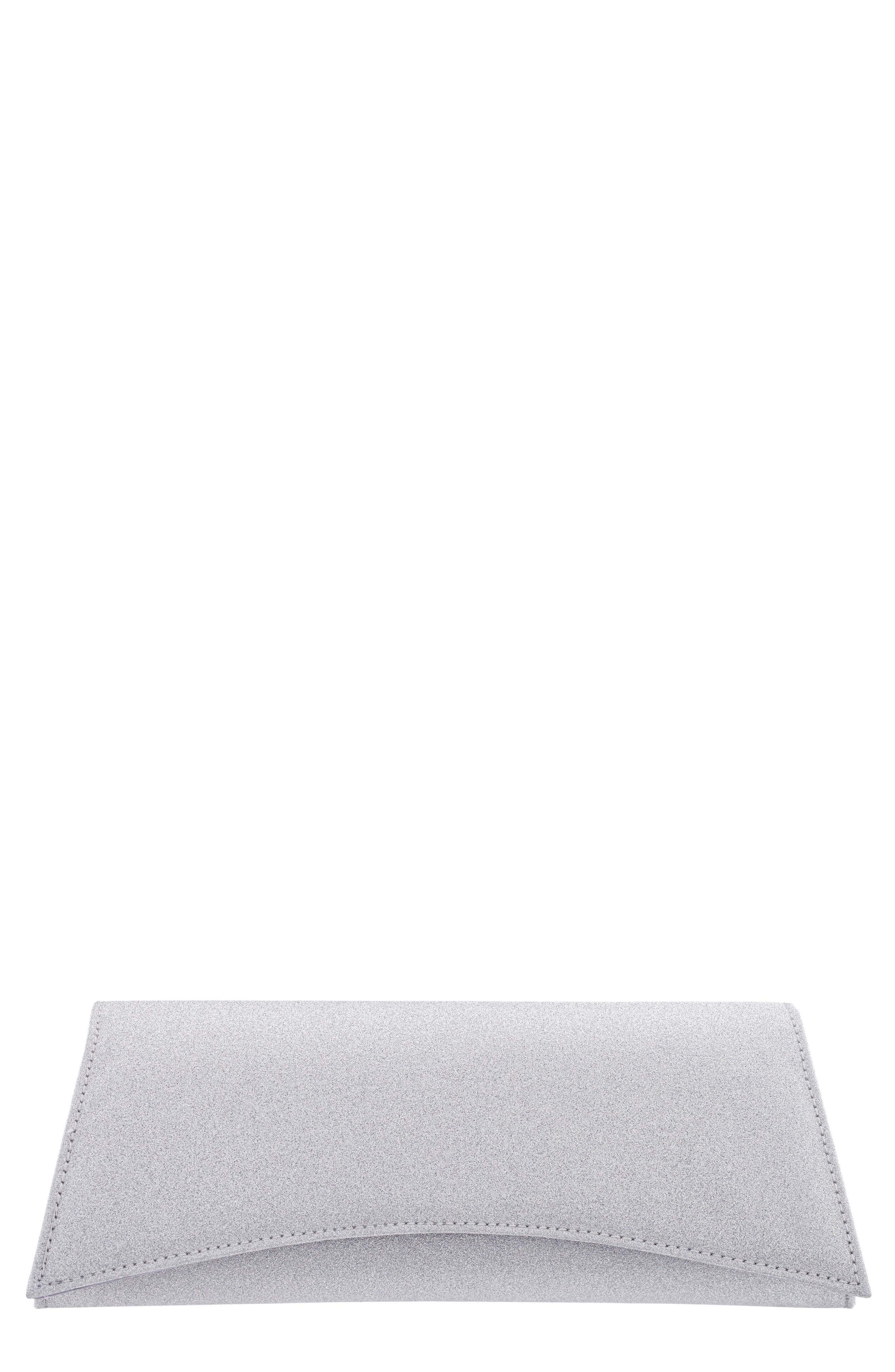 Nina Zoey Metallic Clutch, Main, color, Silver