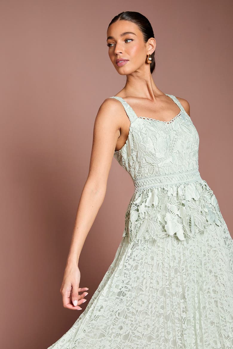 Lace Peplum Midi Dress, Alternate, color, Sage