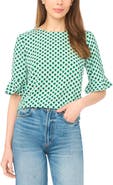 CeCe Fan Print Ruffle Cuff Top